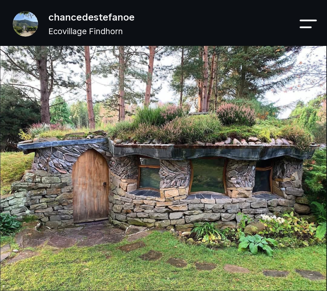 Earth-roofed stone house at Findhorn Ecovillage