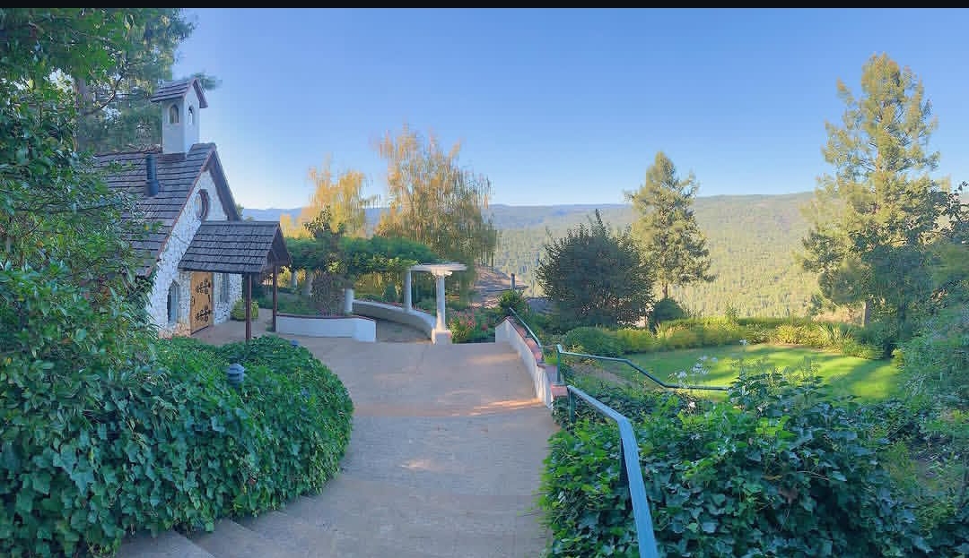 Hillside chapel garden path